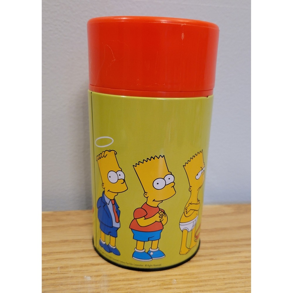 Vintage 2000 NECA Bart Simpson 6 Degrees of Separation Metal Thermos Orange Lid - Picture 3 of 6
